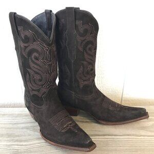 Senor de los Cielos Women Dark Brown Nubuck Leather Pointy Western Boot 8 M 1601